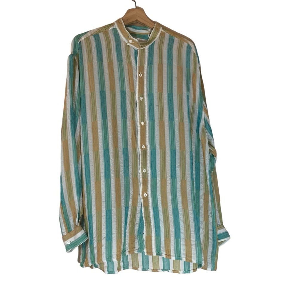 Vivaldi Vintage Made in Italy Button Down Long Sleeve Collarless Womens Blouse